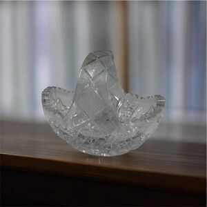 Vintage Crystal Glass Basket with Handle